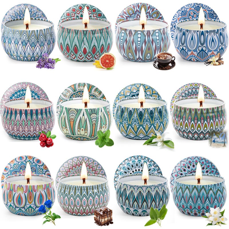 Scented Candles Gift Set 12 Pack Aromatherapy Candles for Women Candles for Home Scented 300H Long Burning Soy Wax Candle Set Gifts for Mom Women SPA Birthday Anniversary Stocking Stuffers